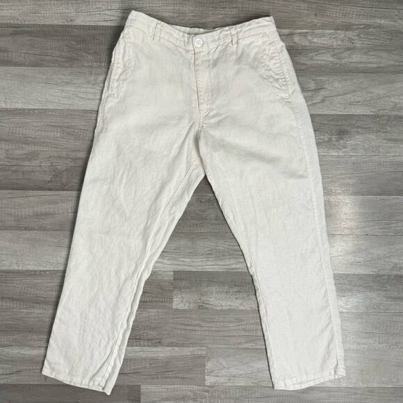 Linen Island Importer Pants White Unlined Tapped Leg Summer Minimalist - Picture 2 of 9